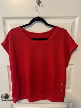 Red Short-Sleeve Knit Top - Casual Women's Tee